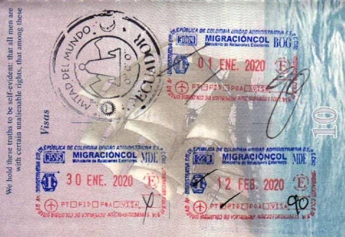 Entry stamp to Colombia for 90 days