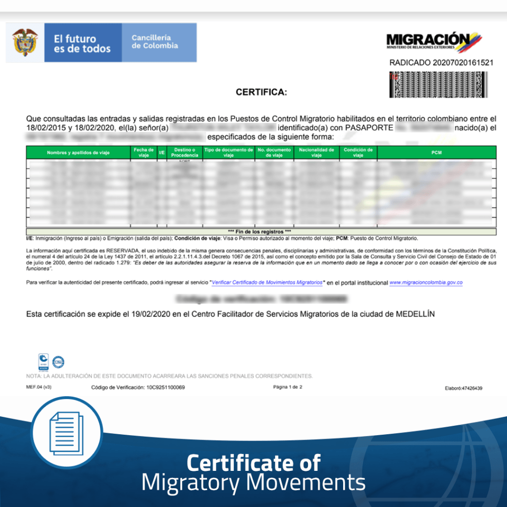 migratory certificate