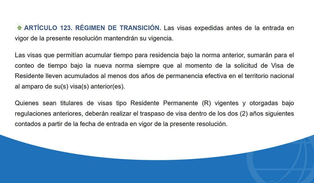 The visa transfer by the transition regime for residency in Colombia has a deadline.