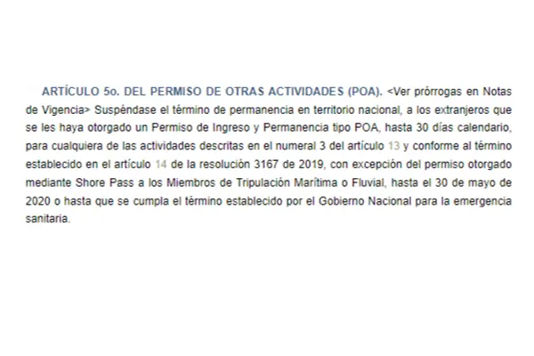 Artículo 5 Resolución 0918 de 2020