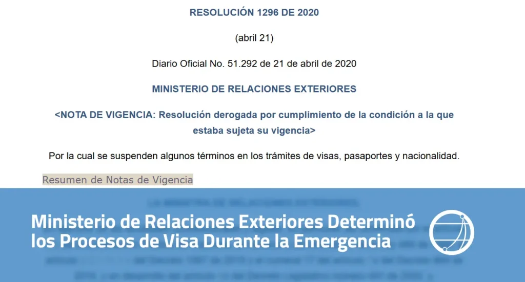Ministerio de Relaciones Exteriores Determinó los Procesos de Visa Durante la Emergencia