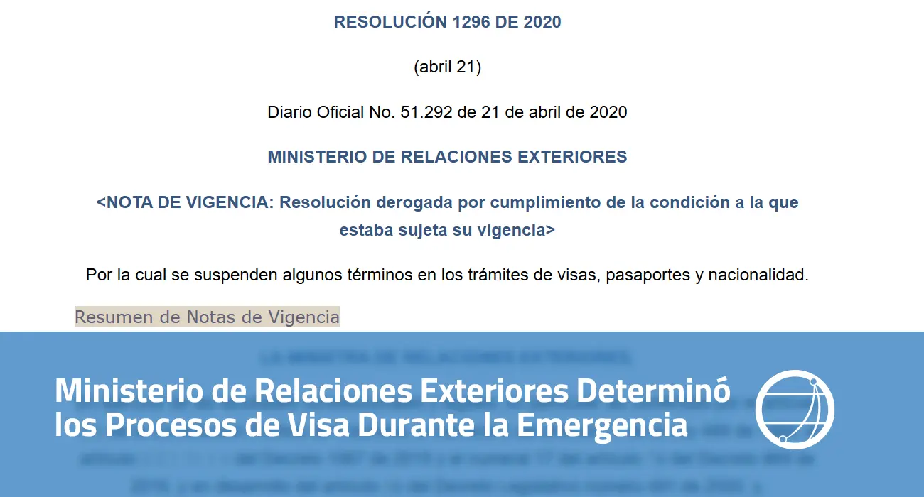 Ministerio de Relaciones Exteriores Determinó los Procesos de Visa Durante la Emergencia