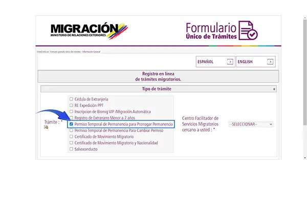 Seleccionar Permiso Temporal de Permanencia para Prorrogar Permanencia - Extienda su sello de turista y permanezca en Colombia.