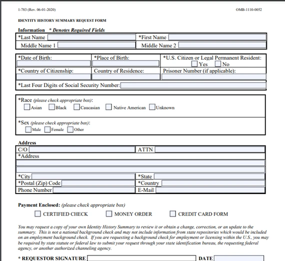 Certificado de antecedentes penales del FBI de EE.UU. por correo tradicional