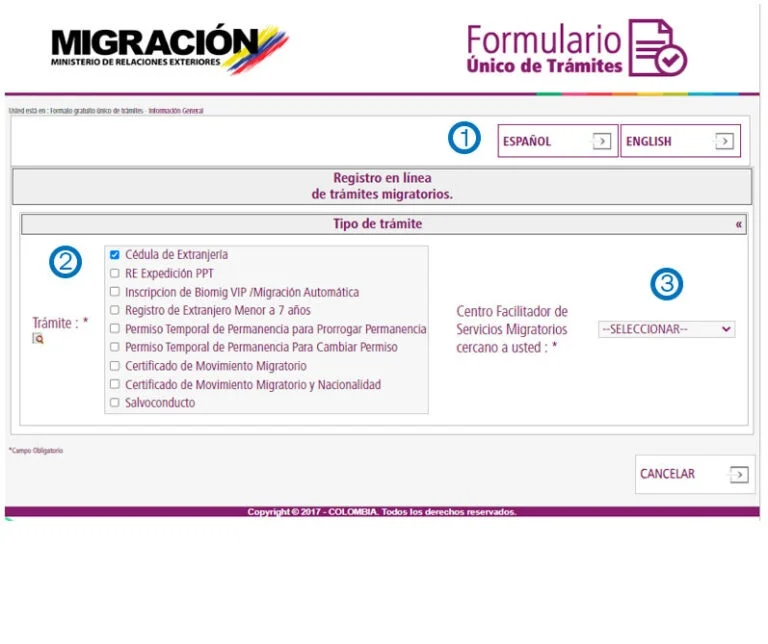 Formulario Migración Colombia proceso de selección