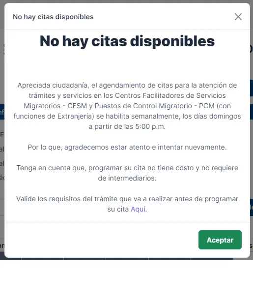 No hay citas para la Cédula de Extranjería
