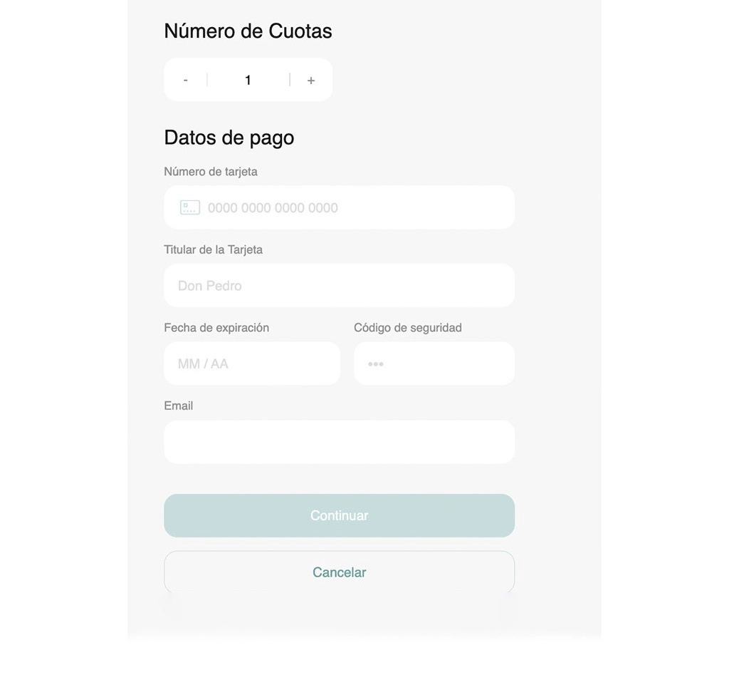 Datos de la tarjeta de crédito para realizar el pago con visa