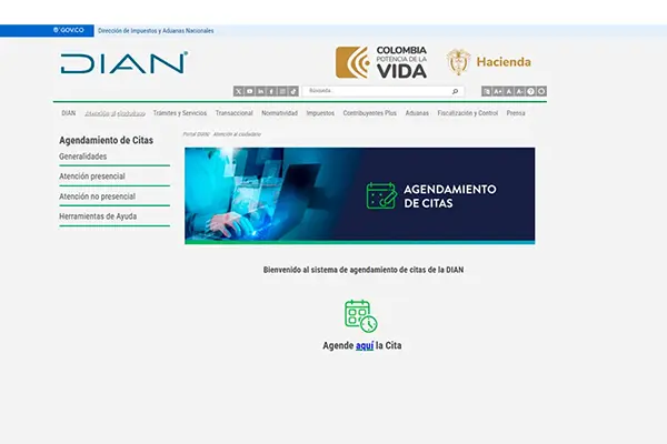 Sitio web oficial de la DIAN - Cita para el RUT colombiano