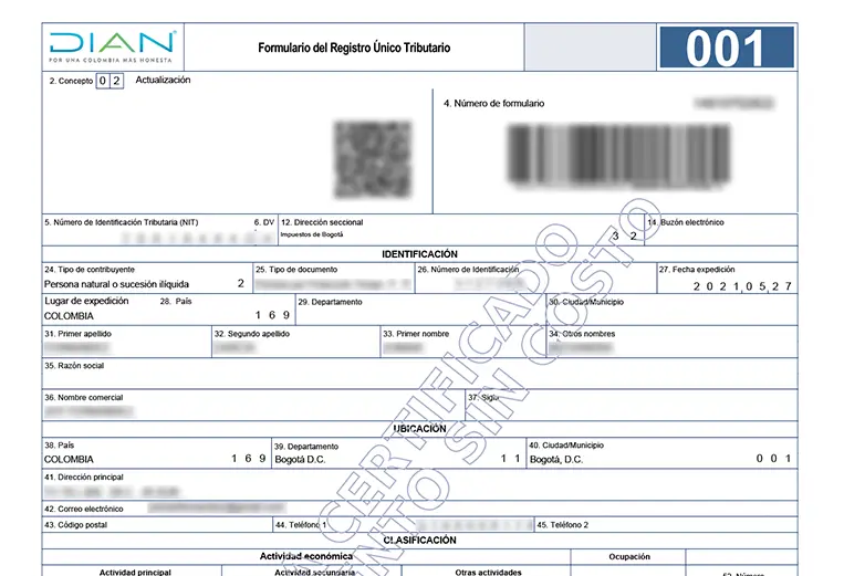 Colombian Tax ID - RUT for Individuals