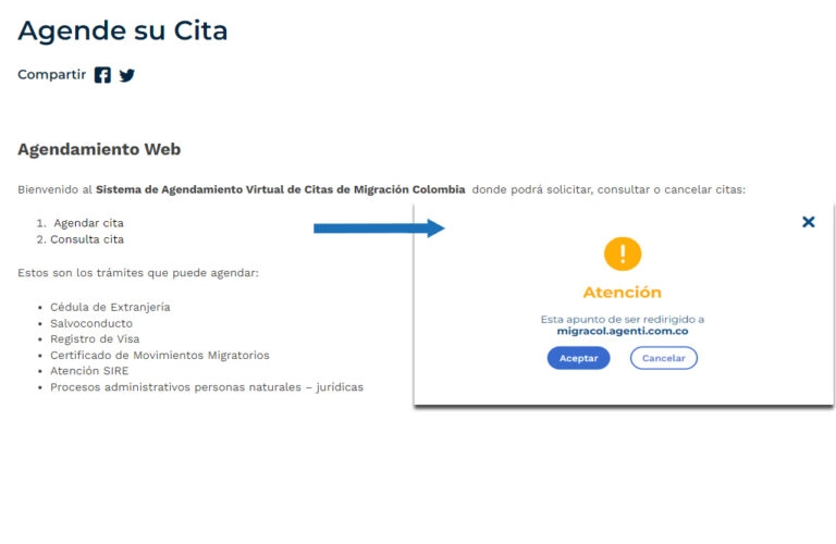 Reservar una cita en Migración Colombia