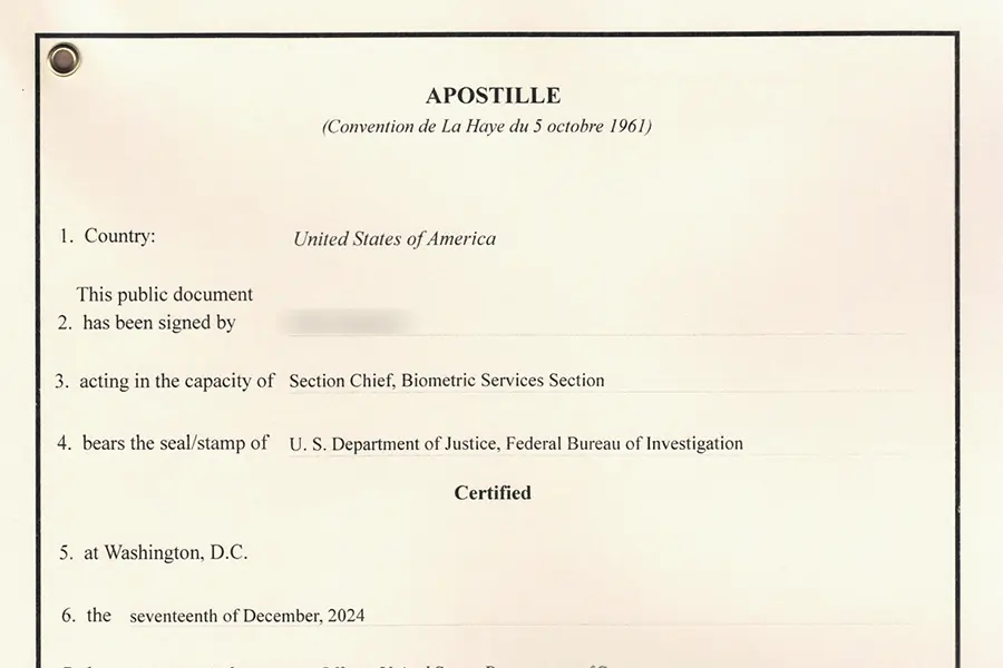 Apostilla de Antecedentes Penales FBI