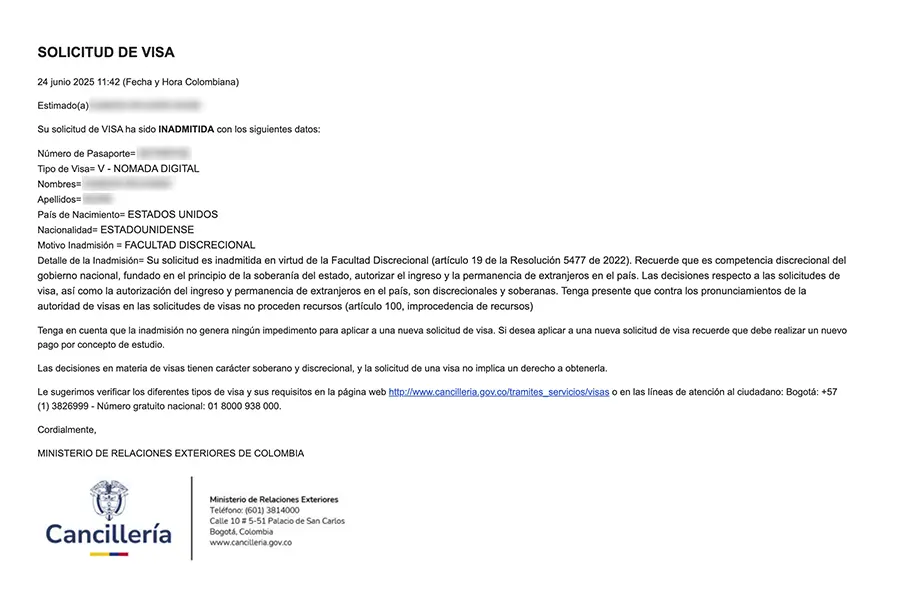 Ejemplo de inadmisión por facultad discrecional, sin ningún motivo adicional reflejado