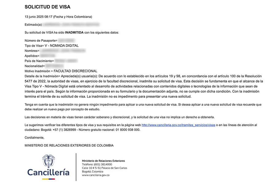 Ejemplo de inadmisión por no cumplimiento del desarrollo de actividades digitales o tecnologías de la información