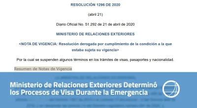 Ministerio de Relaciones Exteriores Determinó los Procesos de Visa Durante la Emergencia
