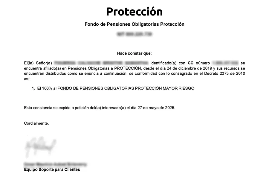 Pension Certificate in Colombia