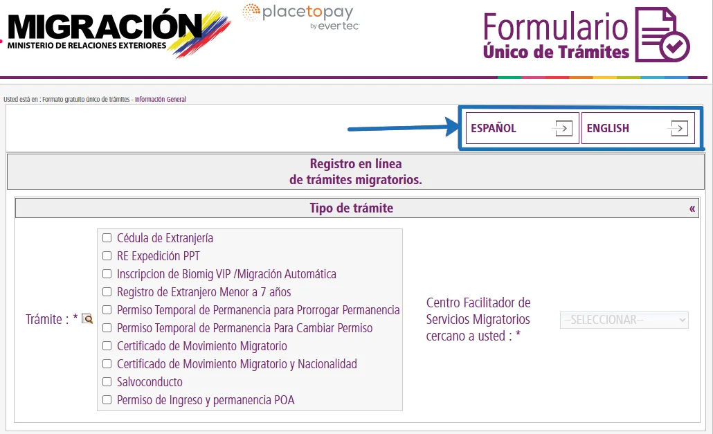 Choose the language of your preference