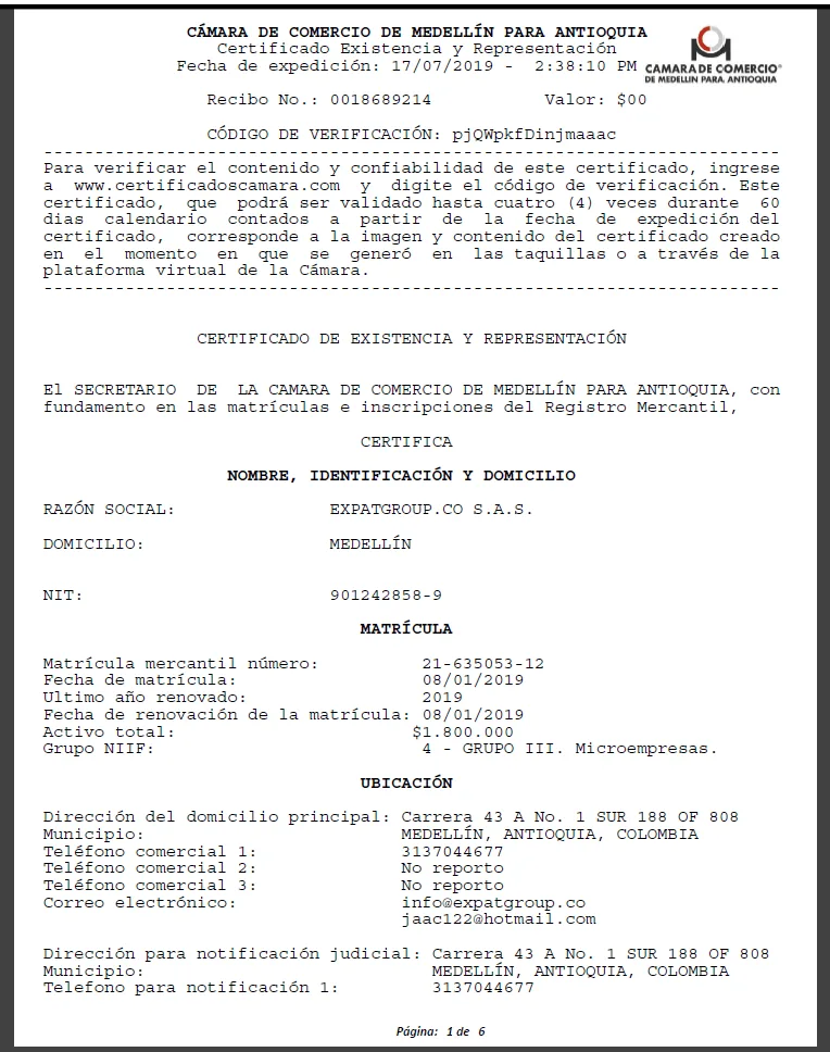 Commercial Register in Colombia as an expat