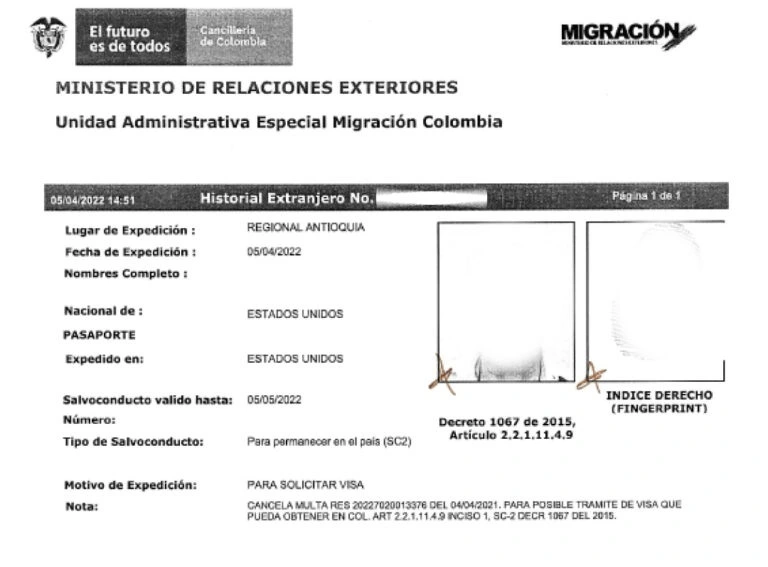 Salvoconducto Colombia