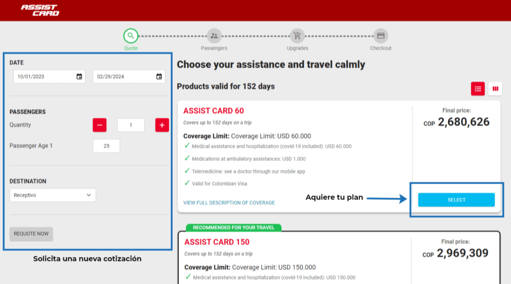 Compra Seguro Medico Assist Card paso 8