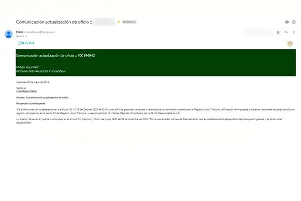 Application's response - Obtain your Colombian Tax ID