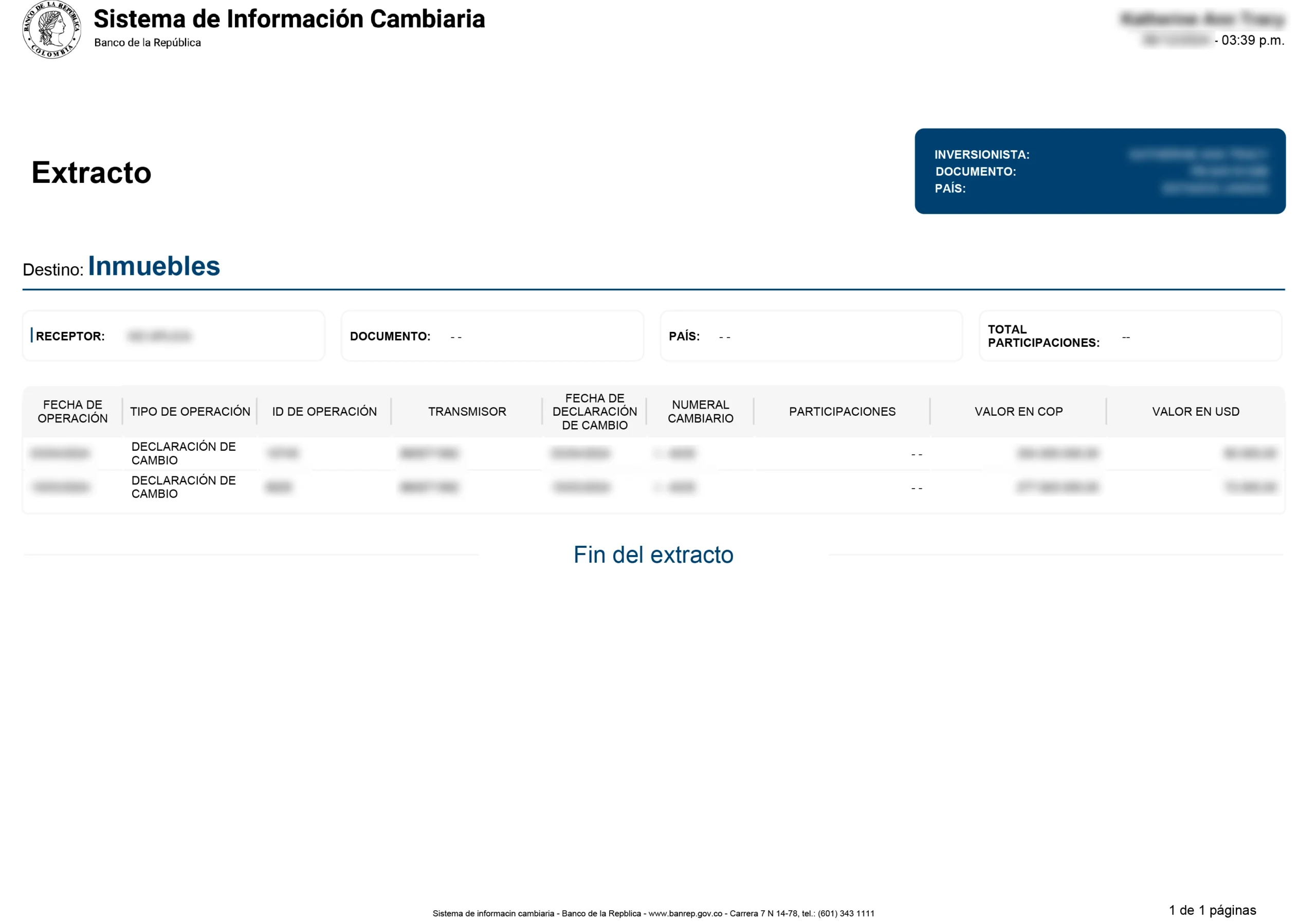 Banco de la República Certificate