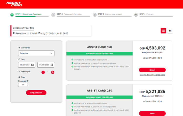 Choose your assistance plan of Assist-Card
