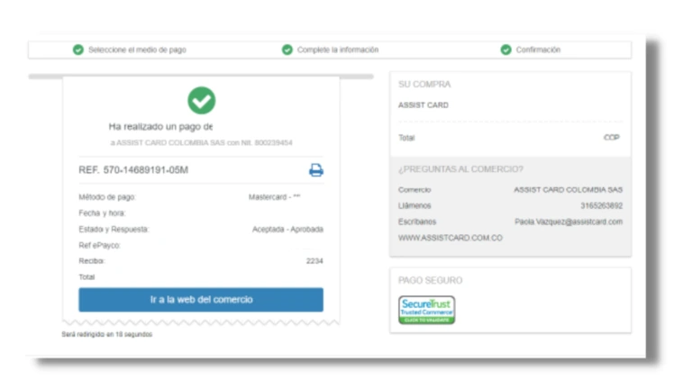 Complete the insurance payment with credit card