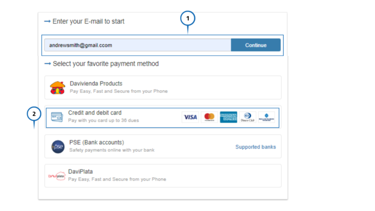 Payment methods to purchase in Assist Card landing page