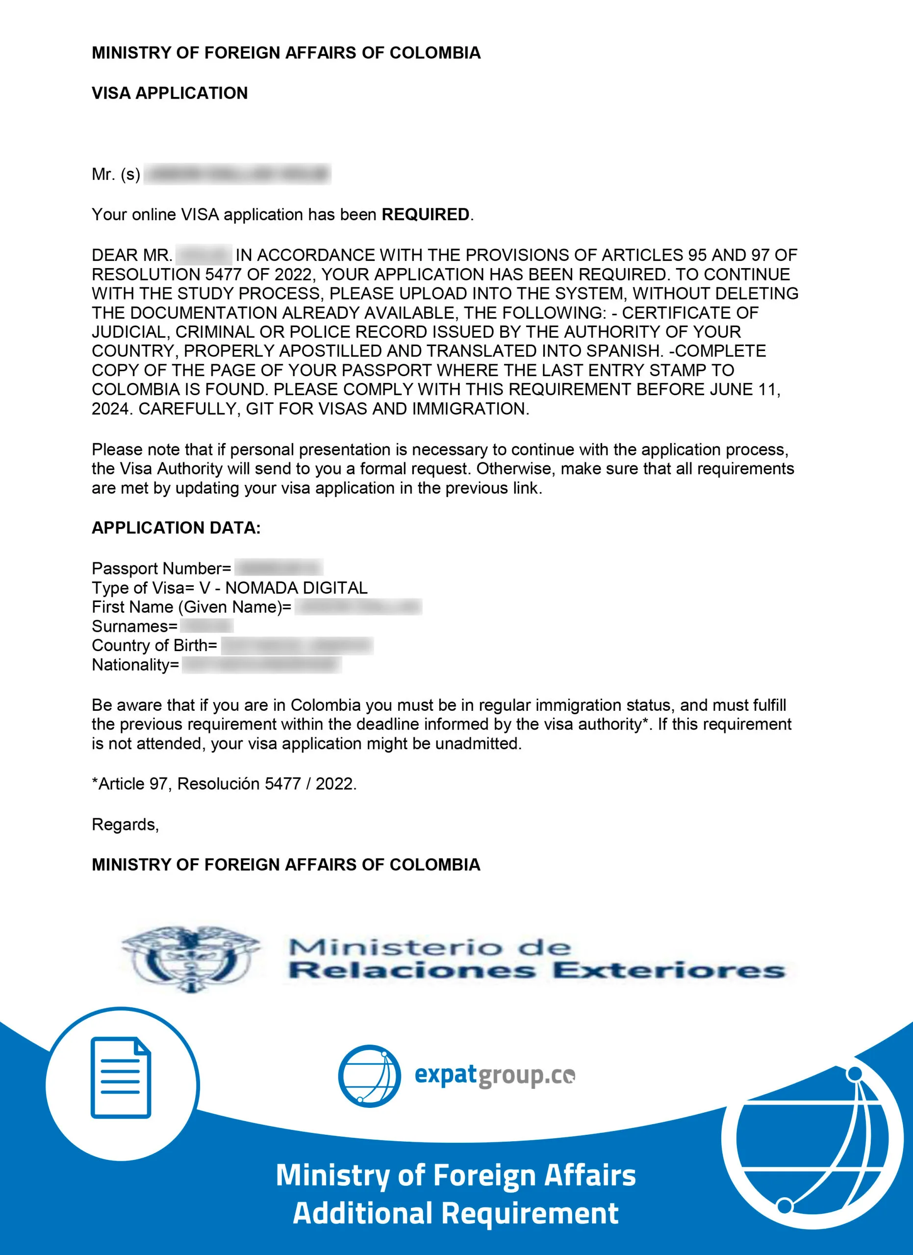 Ministry of Foreign Affairs Additional Requirement