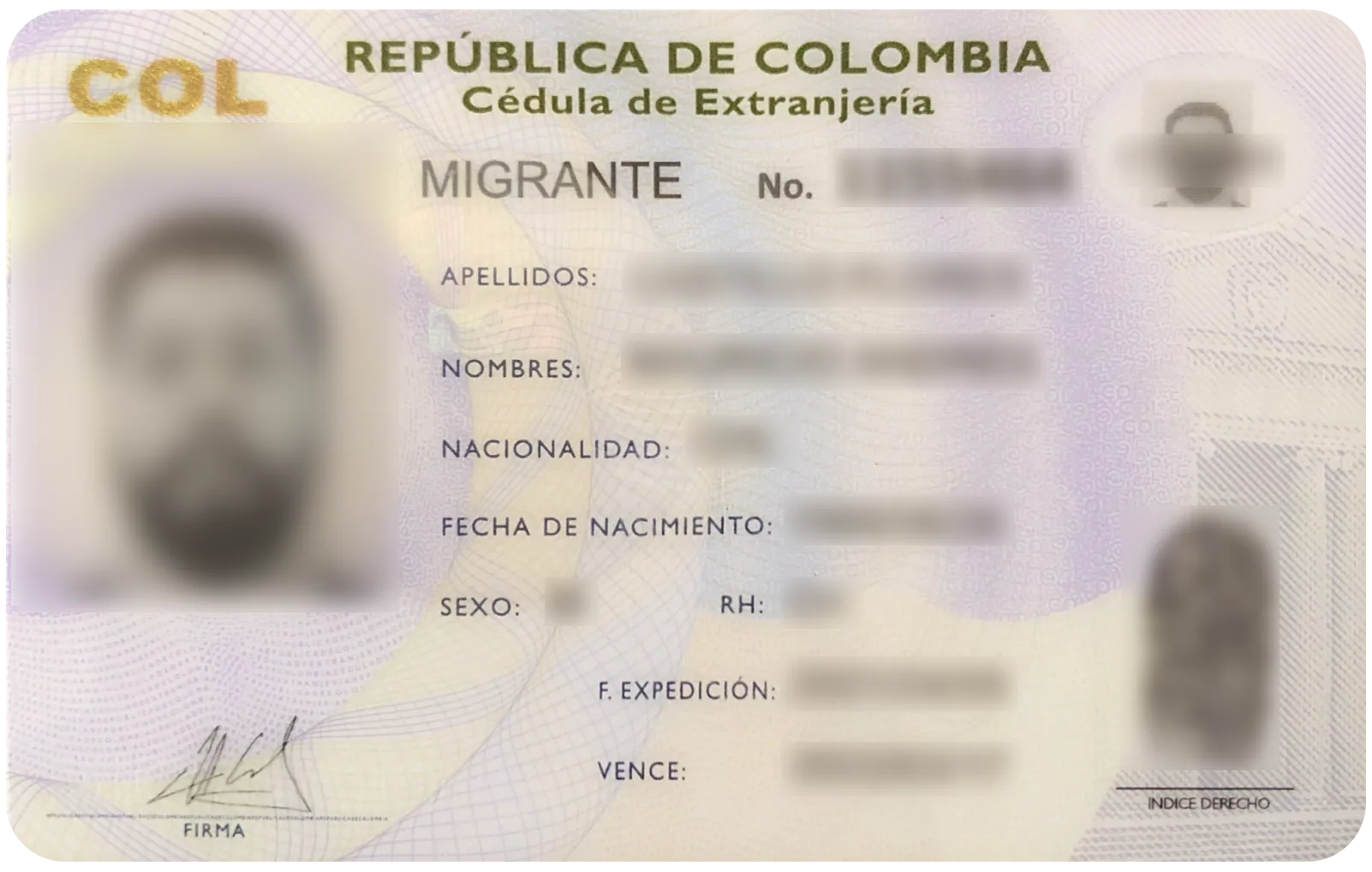 Cédula de Extranjería - Foreign ID Card