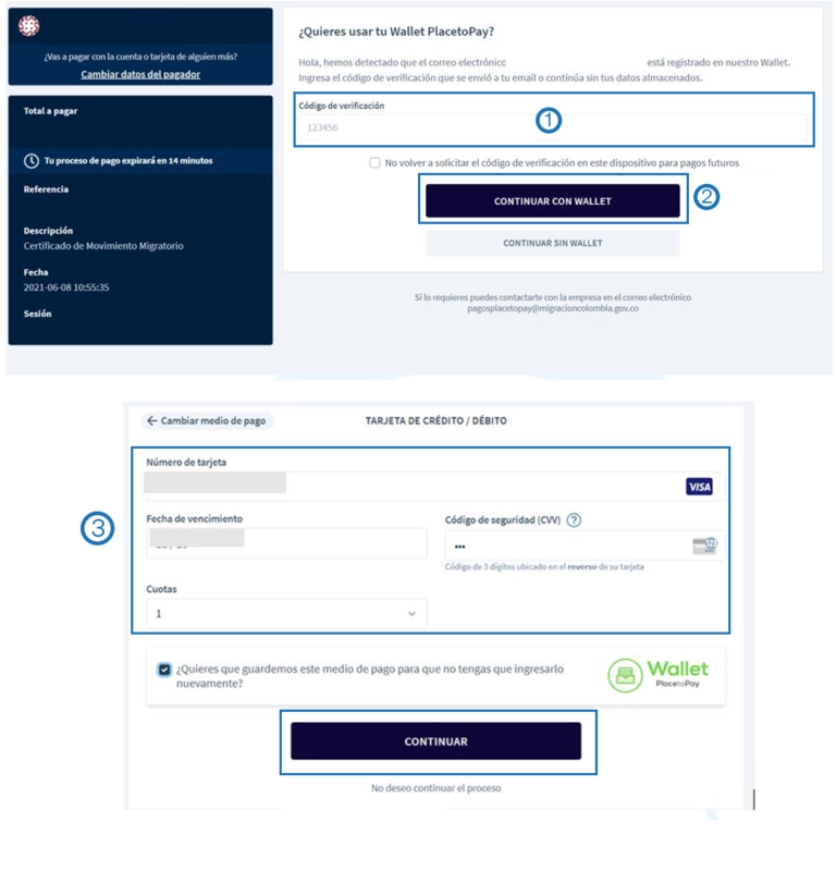 Credit Card Migración Colombia Payment