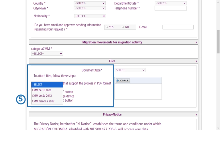 Select the type of Migratory Movements Certificate