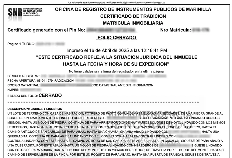 Colombia Real Property Record