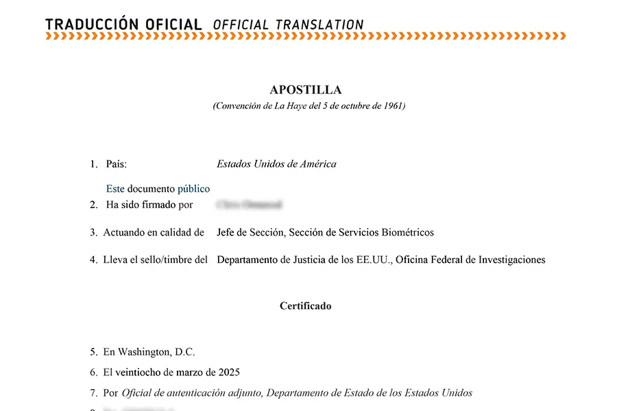 Official Translation to Spanish