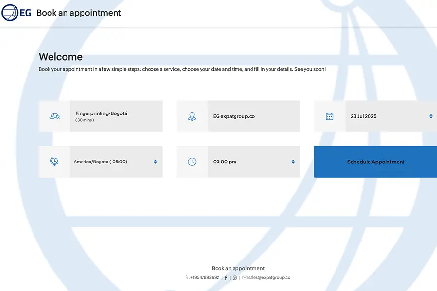 Appointment scheduling system for fingerprinting in Bogotá